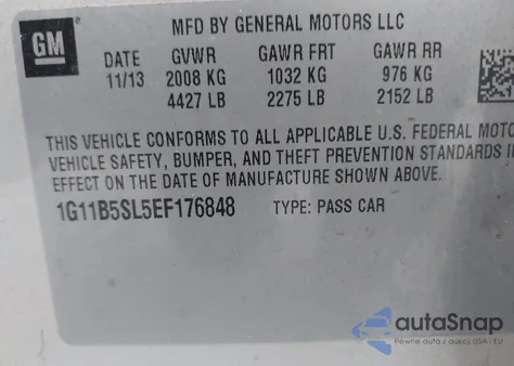 2014 Chevrolet Malibu 1Ls from USA, damaged, VIN 1G11B5SL5EF176848